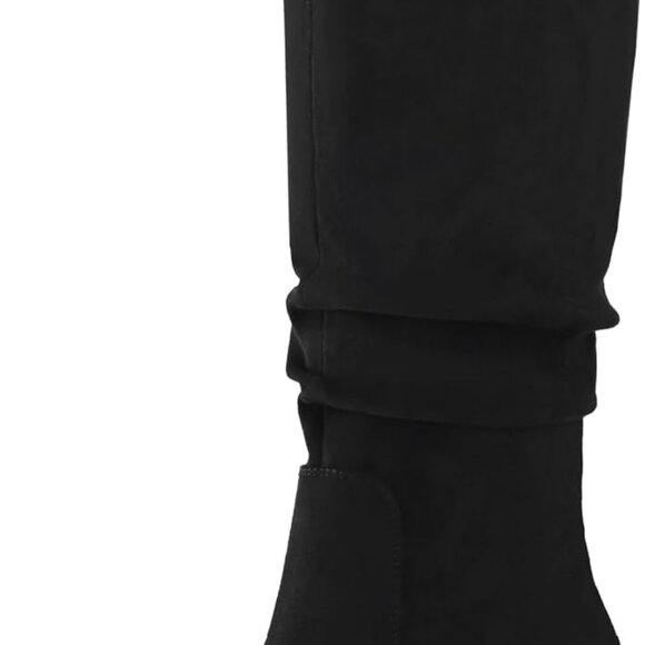 Women's Knee High Boots Chunky Heel Square Toe Slouchy Boots with Side Zipper - Picture 1 of 6